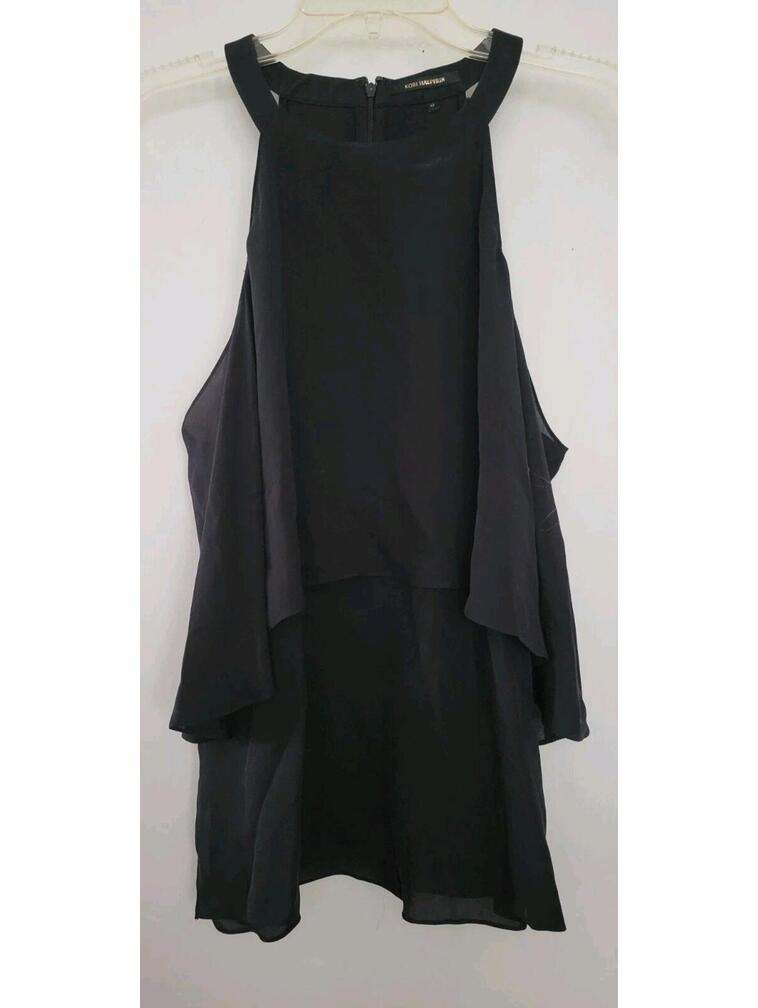 Kobi Halperin Women’s Medium Black Silk Ruffled Sleeveless Halter Blouse